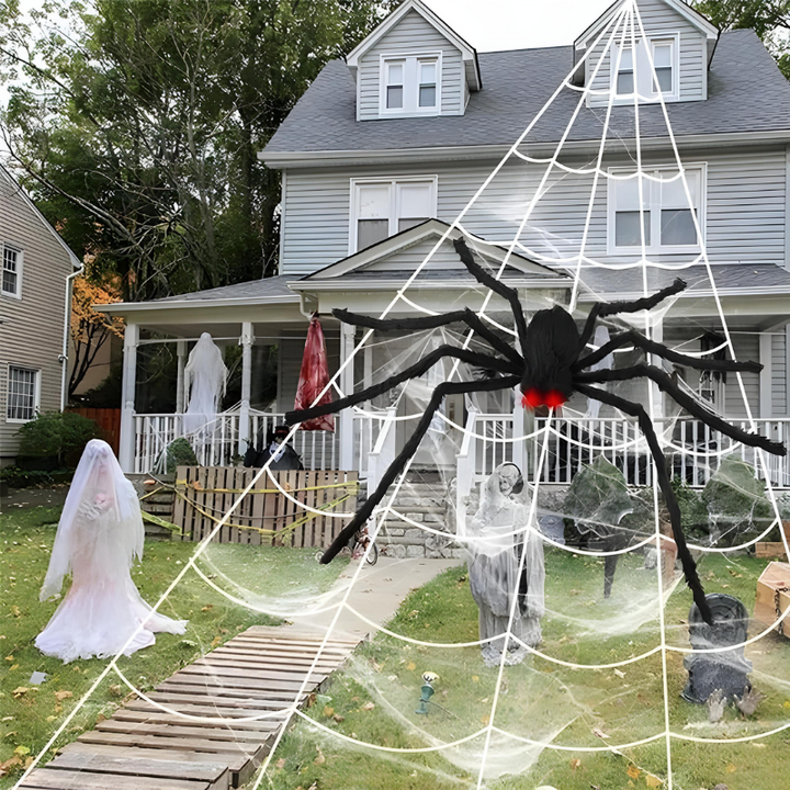 Riesige Halloweenspinne und Spinnennetz