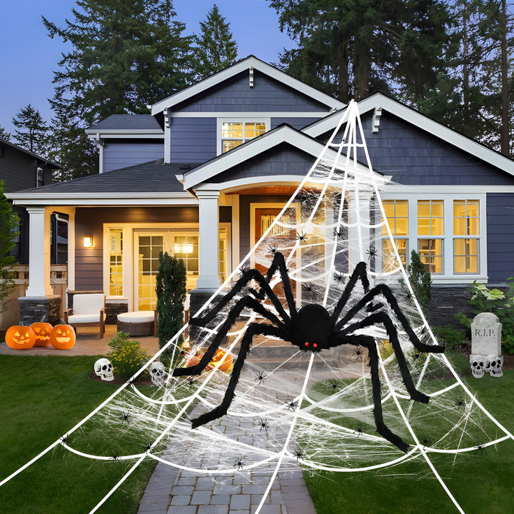 Riesige Halloweenspinne und Spinnennetz